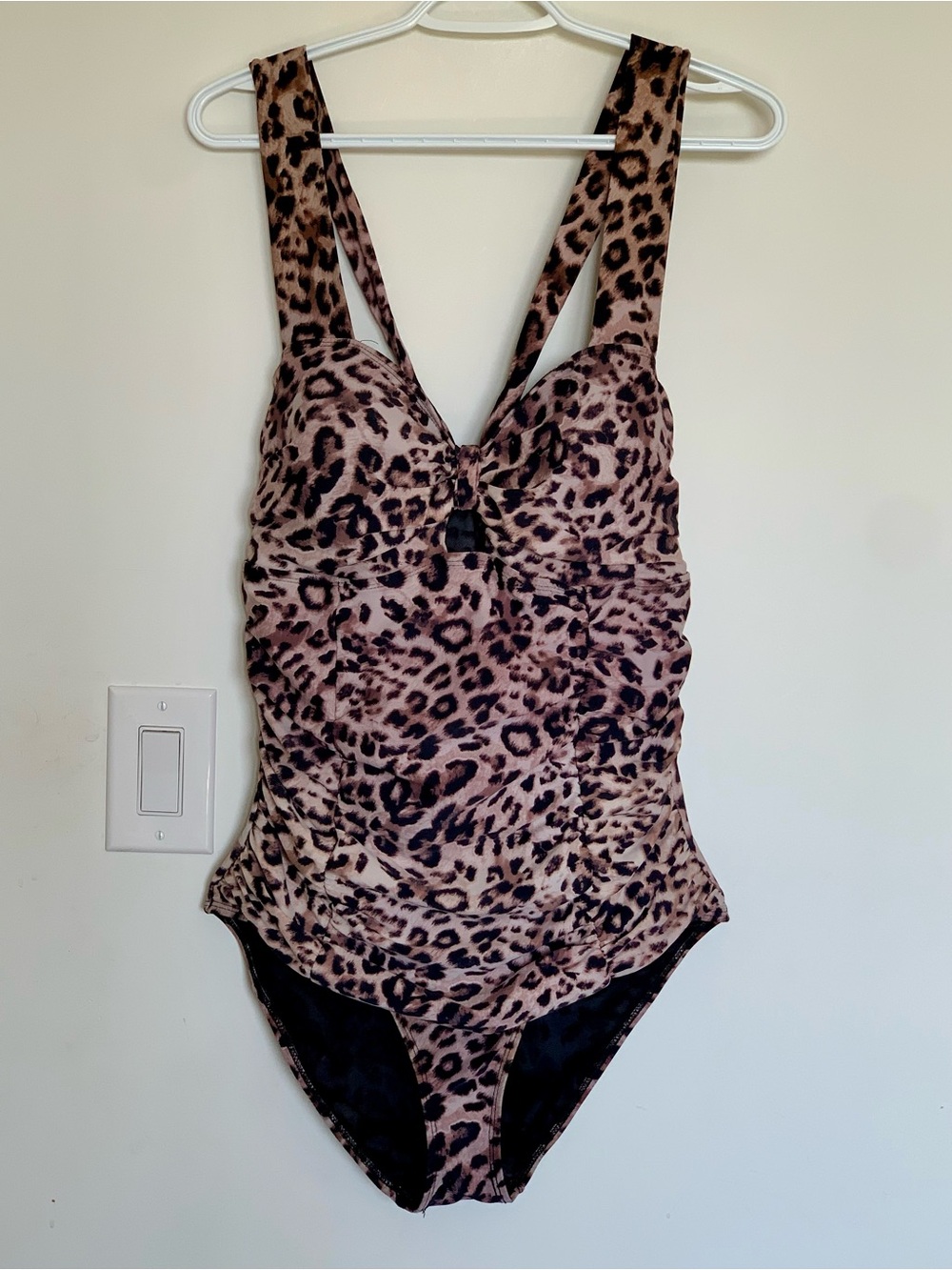 Torrid One-Piece Brown Leopard Print Swimsuit Tie Back Keyhole front XL 1X 14 16